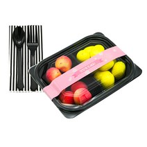 도나앤데코 일회용도시락 2칸 사각 블랙 도시락 10p + 맛있게드세요 벚꽃띠지 핑크 10p + 냅킨 10p + 스푼 10p + 포크 10p 블랙, 1세트, 5종