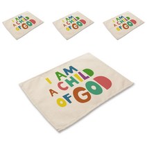 스윗리빙 레터링 패밀리 린넨 테이블 매트 4p, 15, 42 x 32 cm