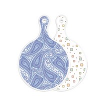 로엠디자인 양면 원형 서빙 도마 청백색라인아트, Happy사각패턴, 1개