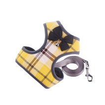 아리코 DrMini 양이 & 아지 체크스트라이프 하네스 스트랩 + 리드줄, 옐로우