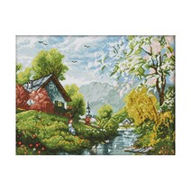 ZKF 십자수 DIY세트 아름다운 강과 하늘, 혼합 색상, 1세트