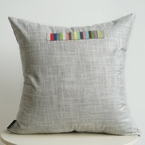 나비손길 린넨 색동띠 쿠션 솜포함 04, 연그레이 진브라운