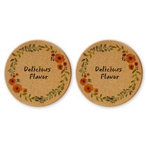 모두의팩토리 플라워 북유럽 디자인 원형 코르크 냄비받침 라벤더, 혼합 색상, 2개입