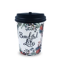 투고팩 플라워 종이컵 300ml + 개폐형뚜껑, 100개입, 1세트