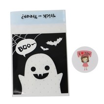 쿠키포장비닐 접착 할로윈 블랙미니 유령 쿠키봉투 30p + 스티커연인 소녀 30p, 1세트