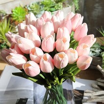 블랙앤화이트 인테리어 디자인 조화 튤립 가지 5p, 핑크