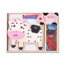 해피타운 원목 실꿰기 핑크소, 1세트