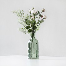 블루밍앤미 조화 bloom 웨이브 화이트플라워 그린유리병 2p 화병세트, 혼합 색상