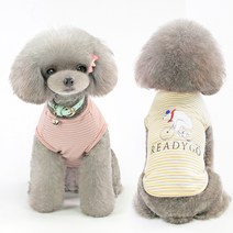 펫츠랜드 강아지 봉쥬르 티셔츠 2p, 핑크, 옐로우