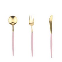 백산 에펠 골드 양식 커트러리 세트, 핑크, 디너 스푼 + 포크 + 나이프