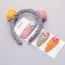 핸날 뽀글이 아기곰 머리띠 + 똑딱핀 세트