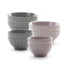 프렐류드 크리미 공기 2종 x 2p + 대접 2종 x 2p 세트, 핑크, 라이트 그레이, 공기 4p + 대접 4p