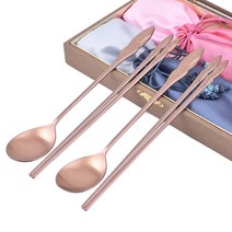 현진 로즈브라운 돈전수 티타늄 수저 세트 B스타일 + 쇼핑백 랜덤발송, 1세트, 숟가락 2p + 젓가락 2p + 비단주머니 2종 + 케이스