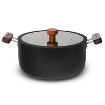 쿡앤쿡 IH 인덕션 우드핸들 냄비 양수, 24cm, 블랙 + 브라운