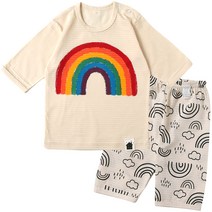 보보 아동용 레인보우 오가닉 7부 상하 실내복 세트