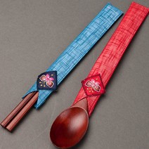 하율공방 옻칠 장미목 2인 나무 수저 세트, 1세트, 숟가락 2p + 젓가락 2쌍 + 수저집 2종 x 2p