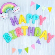 생일파티 장식 파스텔 무지개 해피벌스데이 마카롱 세트, 혼합색상, 1세트