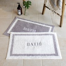 바스자수 극세사 발매트 2종 세트, 그레이, 화이트