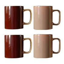 에크렌 24K골드 롱 머그컵 350ml 2종 x 2p 세트, 다크브라운, 카키브라운, 1세트