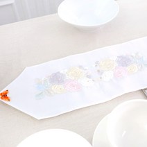해피툴 전통 나비 포인트 자수 테이블 러너, 파스텔큰꽃, 17 x 88.5 cm