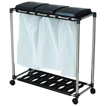 이동식 분리수거함 3p 1단 밀폐형 + 스티커 5종 + 비닐봉투 3p 세트, 블랙, 1세트