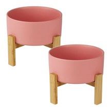 멍지 반려동물 심플 디자인 도자기 식기 2단 S, 핑크, 2개
