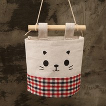 유미상사 고양이 벽걸이 수납포켓, 블랙레드체크