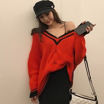 포플러앤씨 여성용 난에이 브이넥 니트