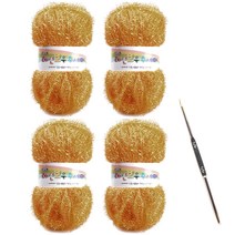 레인보우 펄 수세미실 80g x 4p + 코바늘 세트, 1세트, 15골든로드