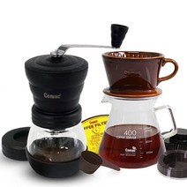 코맥 자기 커피드립세트 400ml DN2 + 세라믹날 커피밀 유리 원통 MG1, 혼합색상, 1세트