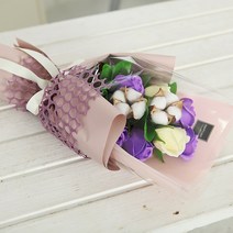 해피365 조화 화이트 목화 비누 장미 꽃다발, 바이올렛(비누꽃), 랜덤발송(리본)
