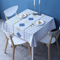 알럽홈 아가일체크 직사각형 방수 식탁보, 화이트, 90 x 90 cm