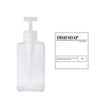 뉴앤룩 사각 디스펜서 주방 세제 리필 용기 일반형 투명 450ml + 주방 세제 스티커 세트, 1세트