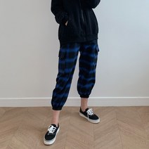 여성용 조크 밴딩 체크조거 팬츠