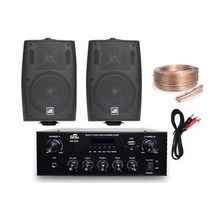 GNS 매장용 미니 앰프 + 벽부형 40W 패션 스피커 블랙 2p 세트, MA-200, GLS-20B