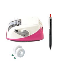 쓰리엠 원터치 디스펜서 + 매직 테이프 리필 2p + FX 제타 볼펜 0.7 문구세트, 핑크(디스펜서), 레드(볼펜), 1세트