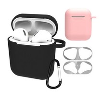 올템 에어팟 카라비너 실리콘 케이스 2종 + 철가루방지 스티커 유선, 블랙(케이스), 랜덤발송(케이스, 스티커)