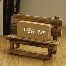 지우 LED 무소음 디지털 탁상시계, 우드
