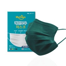마이데이즈 MB필터 레인보우 일회용 컬러 덴탈 마스크 일반형 L, 3매입, 10개, 포레스트 그린