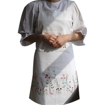 골드얀 들꽃자수 광목 앞치마, 화이트, 1개