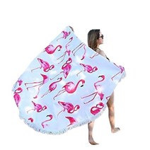 에스닉 테슬 원형 비치타월 대형, 플라망고, 1개