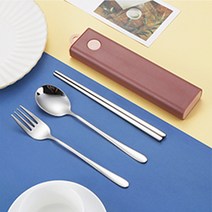 브릴리홈 휴대용 수저 + 포크 케이스 세트, 핑크, 숟가락 + 젓가락 + 포크 + 케이스