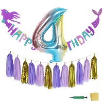 이모쿠비 인어공주 숫자풍선 생일파티세트 4살, 퍼플골드, 1세트