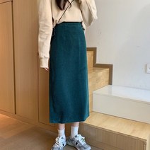 메이첼 빈티지 컬러 코듀로이 밴딩 뒤트임 롱 스커트 00264