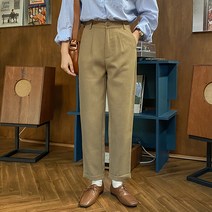여성용 세미 배기핏 롤업 핀턱 팬츠