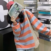 여성용 모던 빅 스트라이프 오버핏 맨투맨