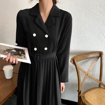 페이퍼먼츠 더블카라 허리벨트 주름 빈티지 정장 원피스 01404