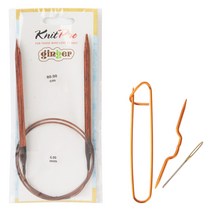 브랜드얀 니트프로 진저 줄바늘 80cm x 6.00mm + 돗바늘 + 코막음핀 + 꽈배기바늘 세트, 우드, 랜덤발송(돗바늘), 1세트