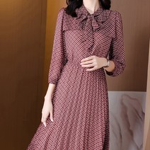 아뗄릭 빅사이즈 복고 리본넥 쉬폰 플리츠 원피스 00588