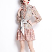 페이퍼먼츠 복고풍 에스닉 반하이넥 허리리본 미니 원피스 01603